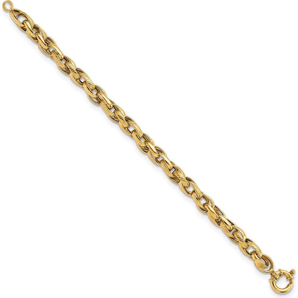 14K Yellow Gold Polished and Textured Link Bracelet - 7.5 Inches by Oro Pregiato