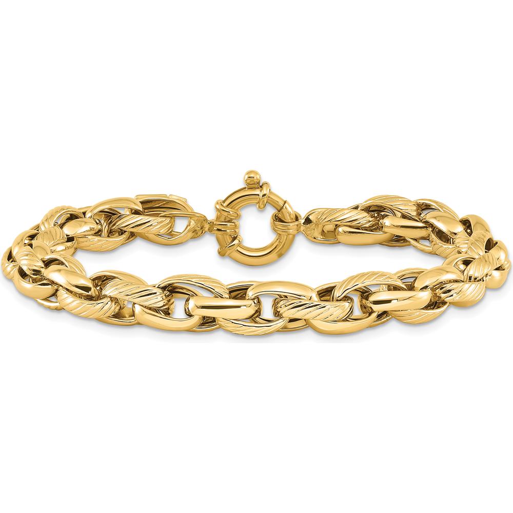14K Yellow Gold Polished and Textured Link Bracelet - 7.5 Inches by Oro Pregiato