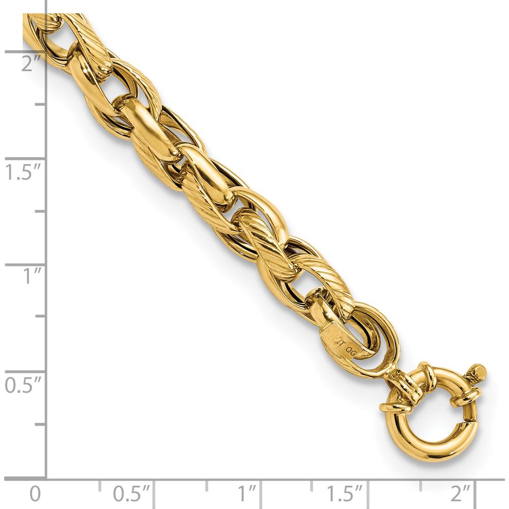 14K Yellow Gold Polished and Textured Link Bracelet - 7.5 Inches by Oro Pregiato