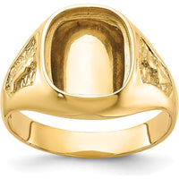 14K Yellow Gold Polished and Textured Masonic Men's Ring Mounting - 12mm x 10mm Stone Mounting by IBGoodman