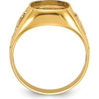 14K Yellow Gold Polished and Textured Masonic Men's Ring Mounting - 12mm x 10mm Stone Mounting by IBGoodman