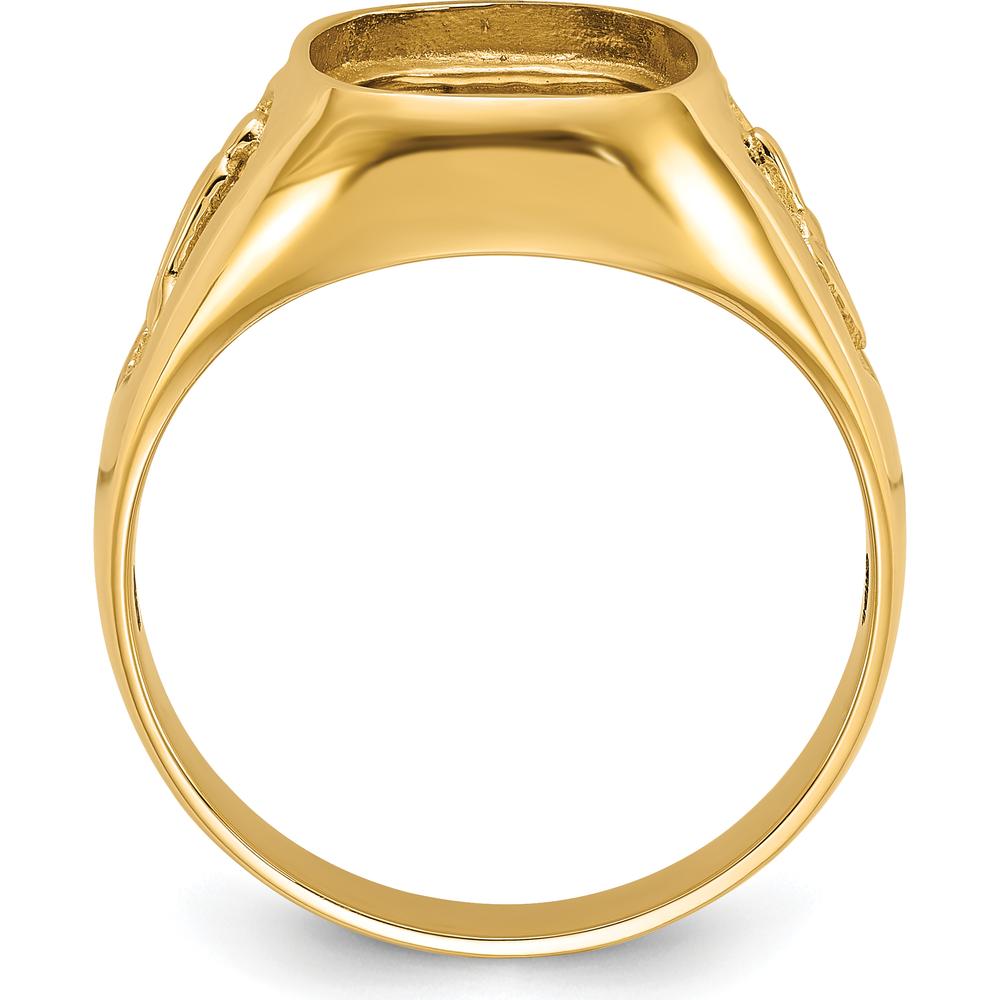 14K Yellow Gold Polished and Textured Masonic Men's Ring Mounting - 12mm x 10mm Stone Mounting by IBGoodman