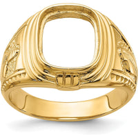 14K Yellow Gold Polished and Textured Masonic Ring Mounting - Center Stone 12.00 x 10.00mm by IBGoodman