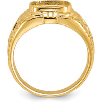 14K Yellow Gold Polished and Textured Masonic Ring Mounting - Center Stone 12.00 x 10.00mm by IBGoodman