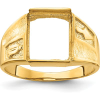 14K Yellow Gold Polished and Textured Masonic Ring Mounting for 12x10mm Rectangular Stone by Monteluci Fine Jewelry