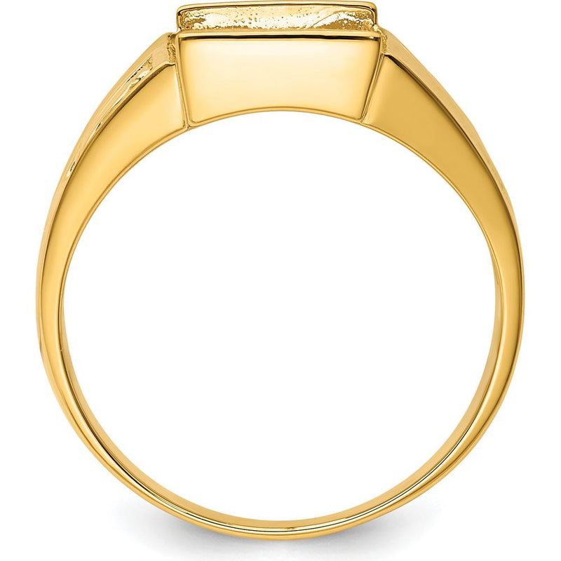 14K Yellow Gold Polished and Textured Masonic Ring Mounting for 12x10mm Rectangular Stone by Monteluci Fine Jewelry