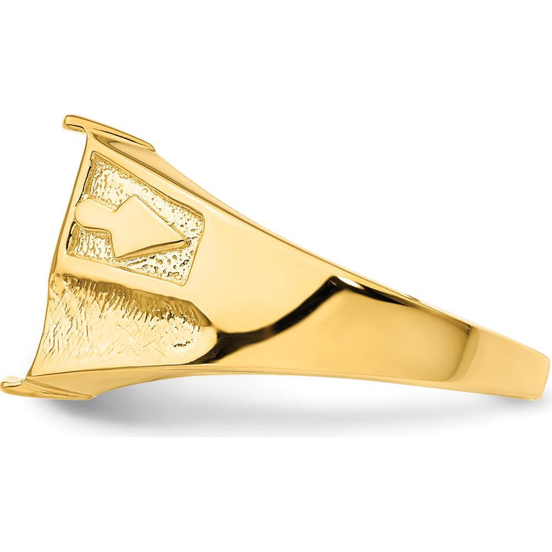 14K Yellow Gold Polished and Textured Masonic Ring Mounting for 12x10mm Rectangular Stone by Monteluci Fine Jewelry