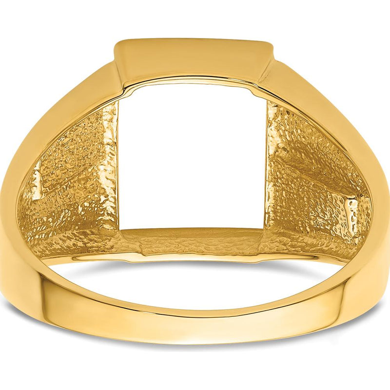 14K Yellow Gold Polished and Textured Masonic Ring Mounting for 12x10mm Rectangular Stone by Monteluci Fine Jewelry