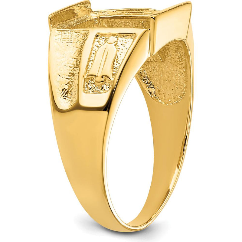 14K Yellow Gold Polished and Textured Masonic Ring Mounting for 12x10mm Rectangular Stone by Monteluci Fine Jewelry