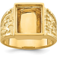 14K Yellow Gold Polished and Textured Masonic Ring Mounting for 12x10mm Rectangular Stone by IBGoodman