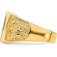 14K Yellow Gold Polished and Textured Masonic Ring Mounting for 12x10mm Rectangular Stone by IBGoodman