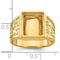 14K Yellow Gold Polished and Textured Masonic Ring Mounting for 12x10mm Rectangular Stone by IBGoodman