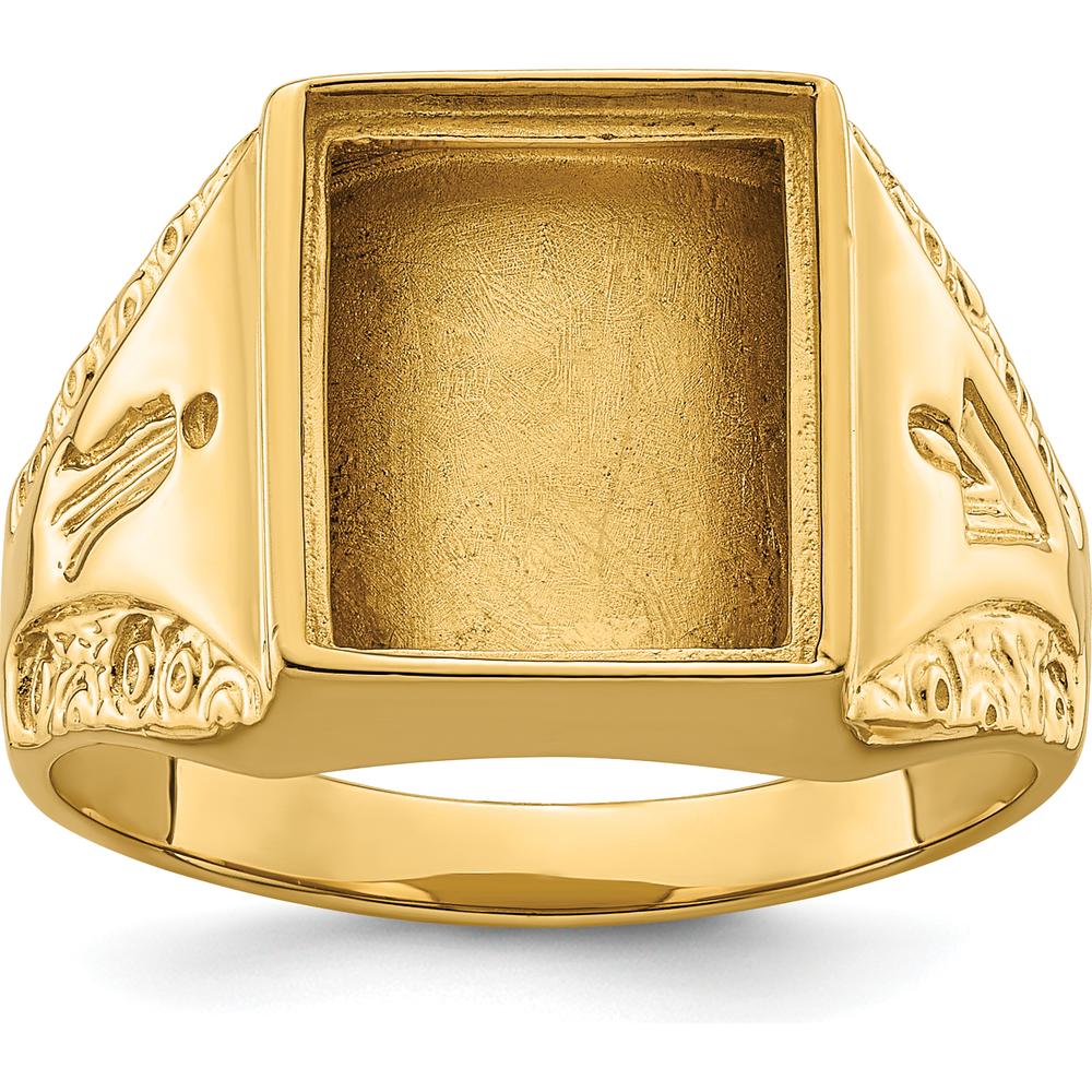 14K Yellow Gold Polished and Textured Masonic Ring Mounting with Rectangular 12x10mm Center Stone Setting by IBGoodman