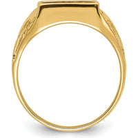 14K Yellow Gold Polished and Textured Masonic Ring Mounting with Rectangular 12x10mm Center Stone Setting by IBGoodman