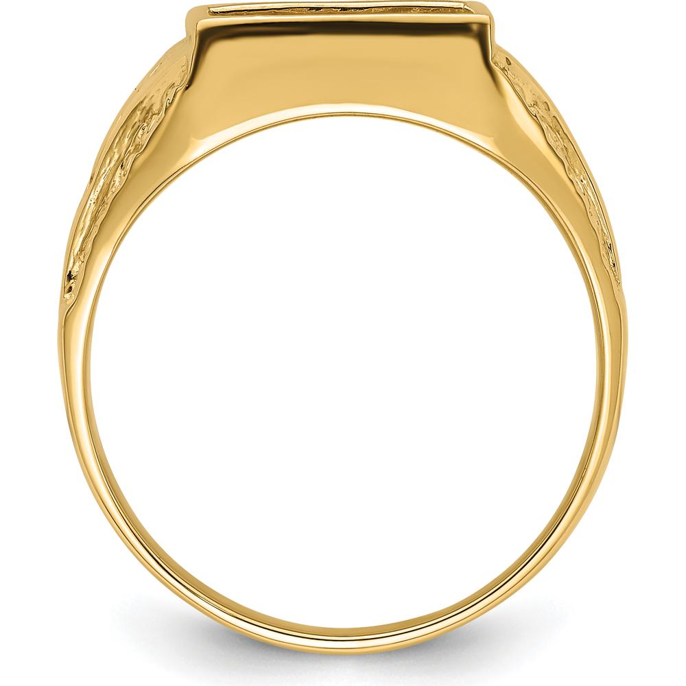 14K Yellow Gold Polished and Textured Masonic Ring Mounting with Rectangular 12x10mm Center Stone Setting by IBGoodman