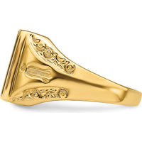 14K Yellow Gold Polished and Textured Masonic Ring Mounting with Rectangular 12x10mm Center Stone Setting by IBGoodman