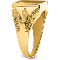 14K Yellow Gold Polished and Textured Masonic Ring Mounting with Rectangular 12x10mm Center Stone Setting by IBGoodman
