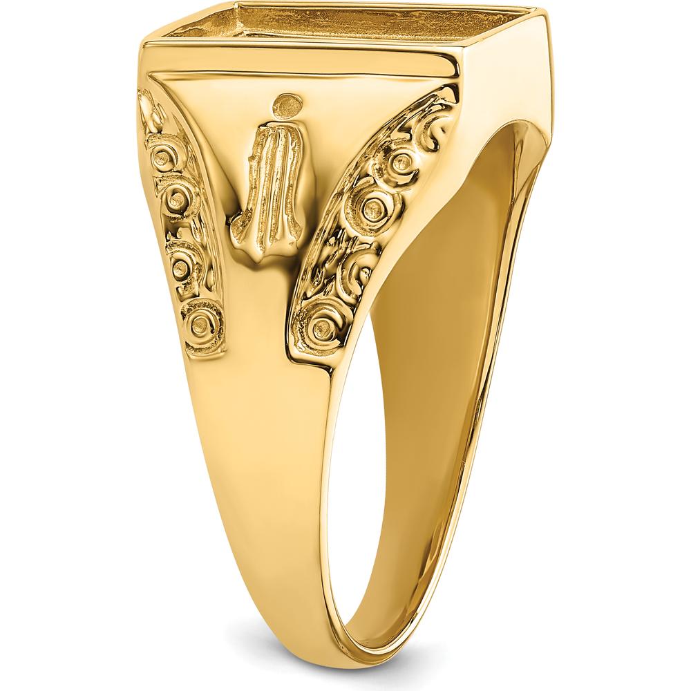 14K Yellow Gold Polished and Textured Masonic Ring Mounting with Rectangular 12x10mm Center Stone Setting by IBGoodman