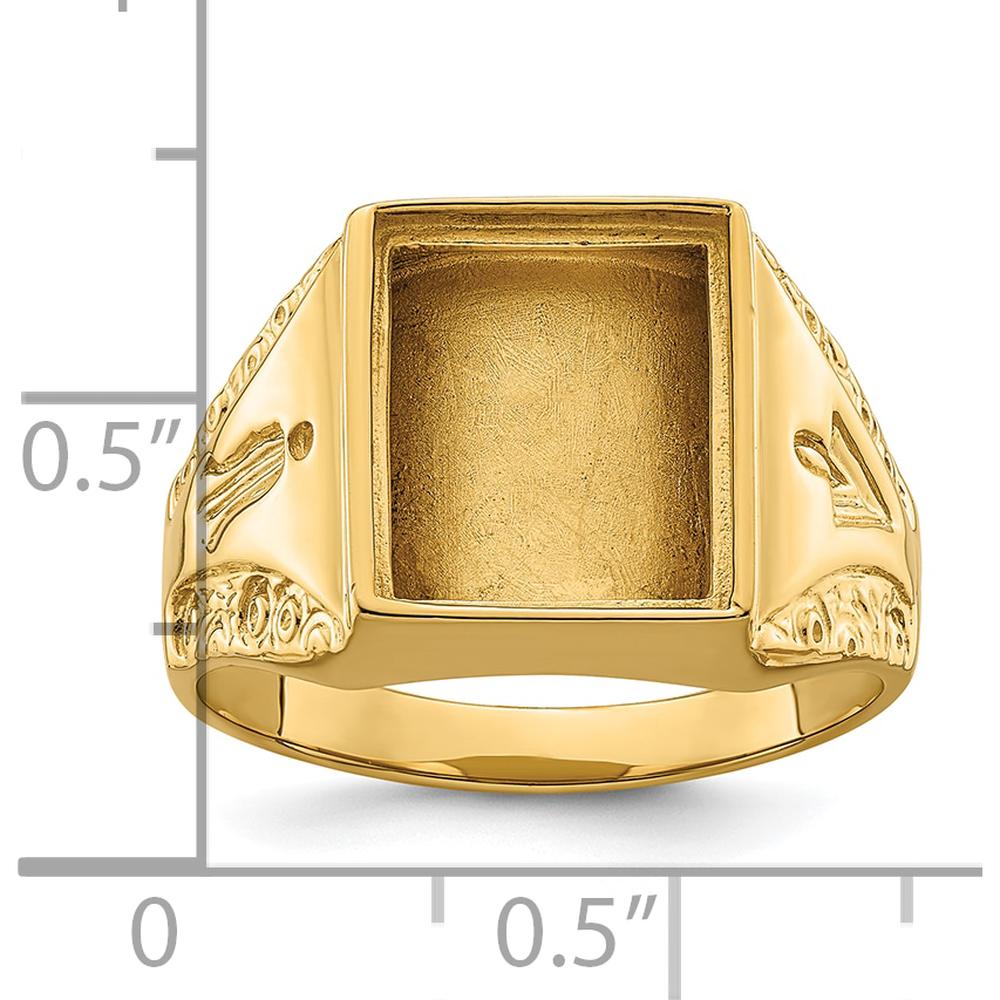 14K Yellow Gold Polished and Textured Masonic Ring Mounting with Rectangular 12x10mm Center Stone Setting by IBGoodman
