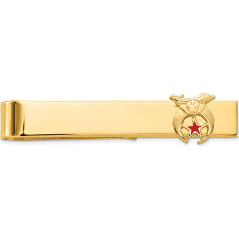 14K Yellow Gold Polished and Textured Masonic Shriner Large Tie Bar with Red Enamel Detail by IBGoodman