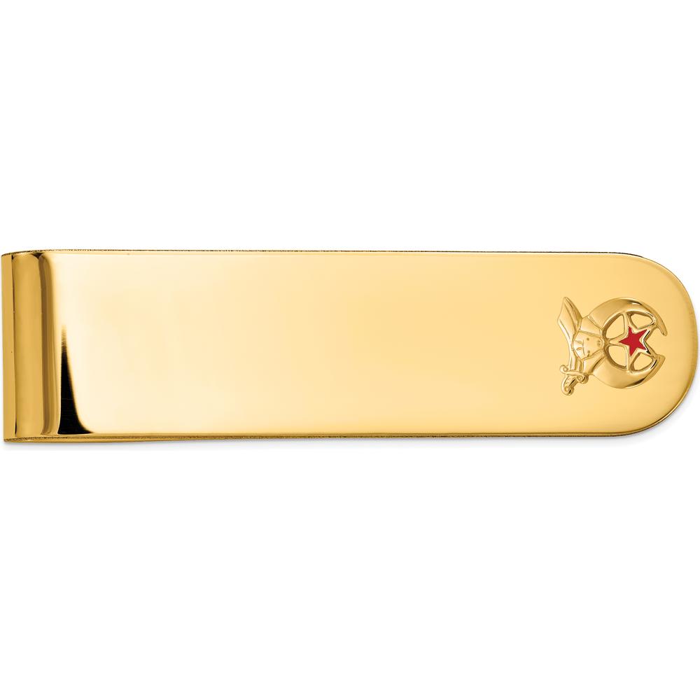 14K Yellow Gold Polished and Textured Masonic Shriner Small Money Clip with Red Enamel by IBGoodman