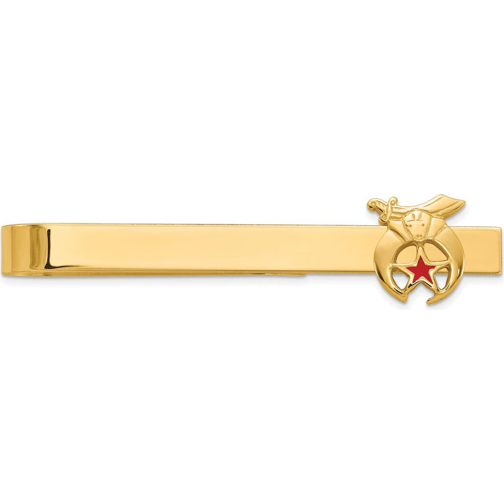 14K Yellow Gold Polished and Textured Masonic Shriner Small Tie Bar with Red Enamel Accents by IBGoodman
