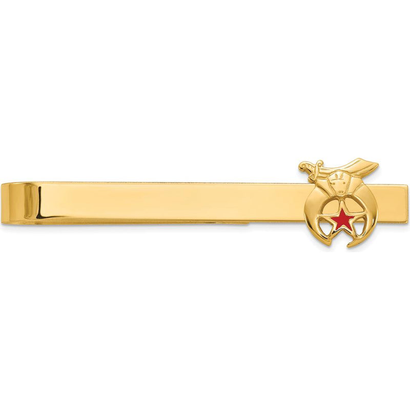 14K Yellow Gold Polished and Textured Masonic Shriner Small Tie Bar with Red Enamel Accents by IBGoodman