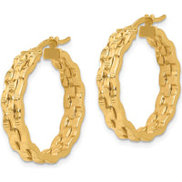 14K Yellow Gold Polished and Textured Medium Hoop Earrings by 0