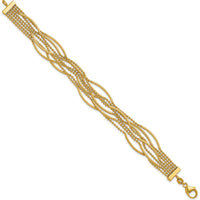 14K Yellow Gold Polished and Textured Multi-Strand Beaded Bracelet - 7.25" Length by 0