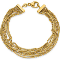 14K Yellow Gold Polished and Textured Multi-Strand Beaded Bracelet - 7.25" Length by 0