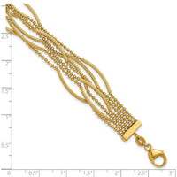 14K Yellow Gold Polished and Textured Multi-Strand Beaded Bracelet - 7.25" Length by 0