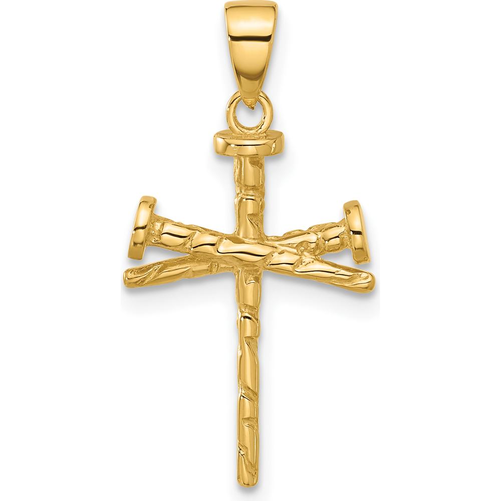 14K Yellow Gold Polished and Textured Nails Cross Pendant by Oro Pregiato