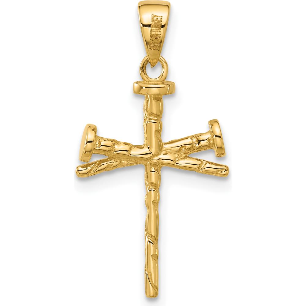 14K Yellow Gold Polished and Textured Nails Cross Pendant by Oro Pregiato