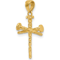 14K Yellow Gold Polished and Textured Nails Cross Pendant by Oro Pregiato