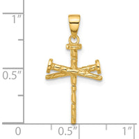 14K Yellow Gold Polished and Textured Nails Cross Pendant by Oro Pregiato