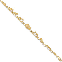 14K Yellow Gold Polished and Textured Noah's Ark 7" Bracelet with Animal Charms by Oro Pregiato