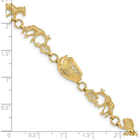 14K Yellow Gold Polished and Textured Noah's Ark 7" Bracelet with Animal Charms by Oro Pregiato