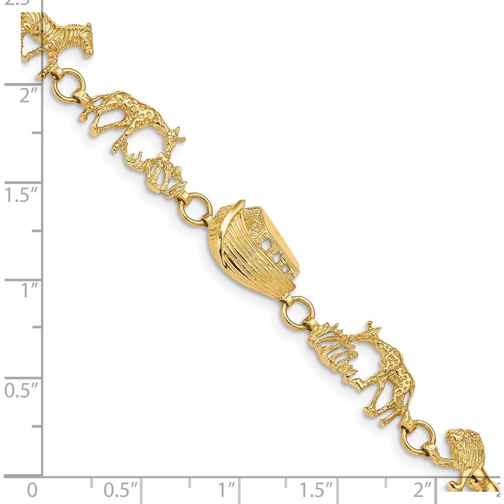 14K Yellow Gold Polished and Textured Noah's Ark 7" Bracelet with Animal Charms by Oro Pregiato
