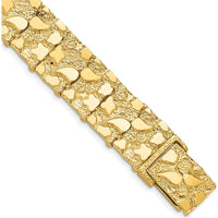 14K Yellow Gold Polished and Textured Nugget Bracelet - 8" Length, 15mm Width by Oro Pregiato