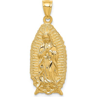 14K Yellow Gold Polished and Textured Our Lady of Guadalupe Pendant - 33.6mm Length by Oro Pregiato