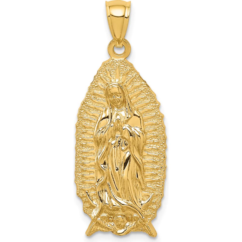 14K Yellow Gold Polished and Textured Our Lady of Guadalupe Pendant - 33.6mm Length by Oro Pregiato