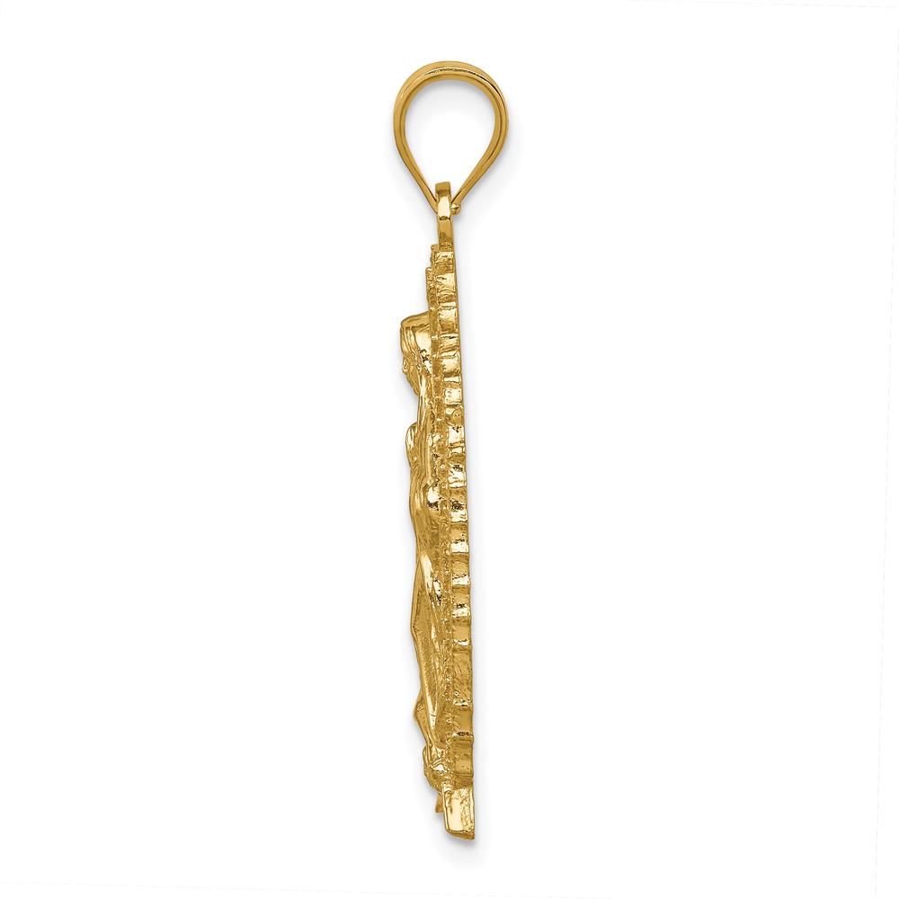14K Yellow Gold Polished and Textured Our Lady of Guadalupe Pendant - 33.6mm Length by Oro Pregiato