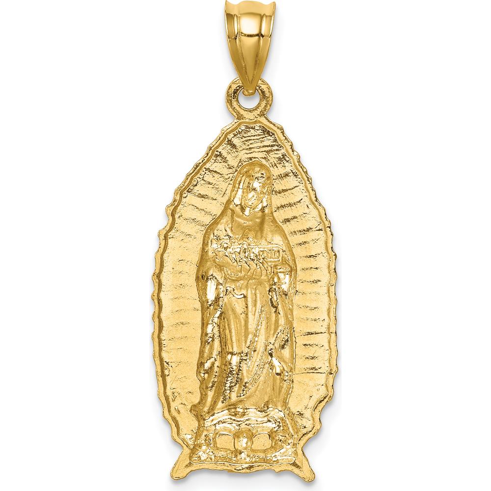 14K Yellow Gold Polished and Textured Our Lady of Guadalupe Pendant - 33.6mm Length by Oro Pregiato