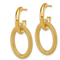 14K Yellow Gold Polished and Textured Oval Dangle Hoop Earrings by 0