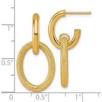 14K Yellow Gold Polished and Textured Oval Dangle Hoop Earrings by 0