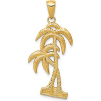 14K Yellow Gold Polished and Textured Palm Trees Pendant - 29mm Length by Oro Pregiato
