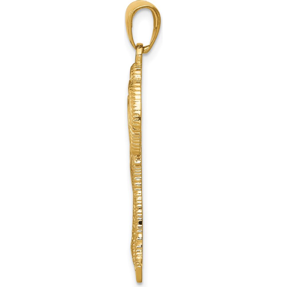 14K Yellow Gold Polished and Textured Palm Trees Pendant - 29mm Length by Oro Pregiato
