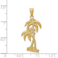 14K Yellow Gold Polished and Textured Palm Trees Pendant - 29mm Length by Oro Pregiato