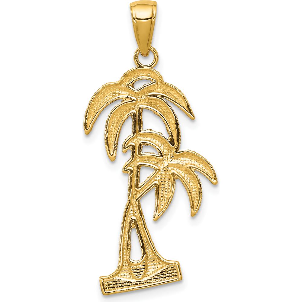 14K Yellow Gold Polished and Textured Palm Trees Pendant - 29mm Length by Oro Pregiato