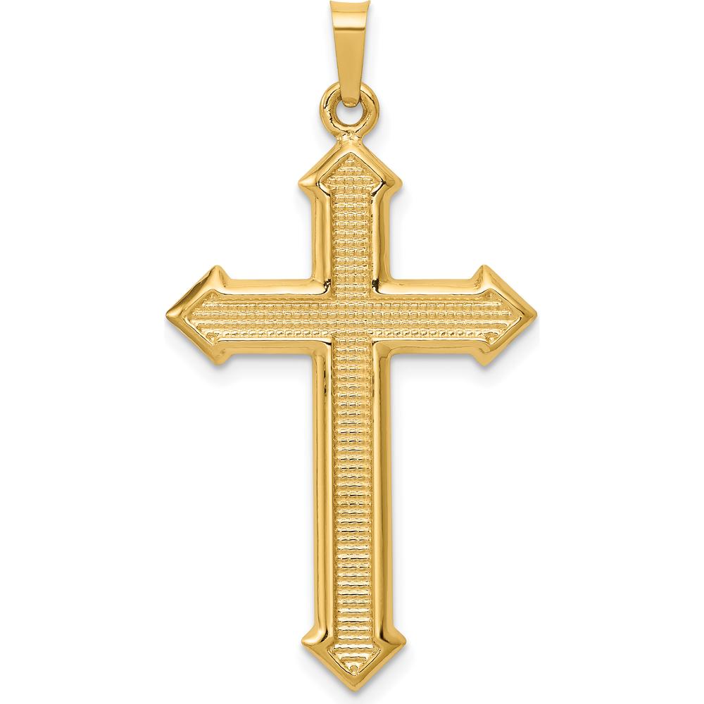 14K Yellow Gold Polished and Textured Passion Cross Pendant - 38.47mm by Oro Pregiato